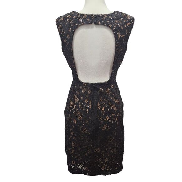 BCBGMaxAzria Kaya Black Burnout Sequin V Neck Open Back Cocktail Evening Dress 4 - Picture 7 of 11